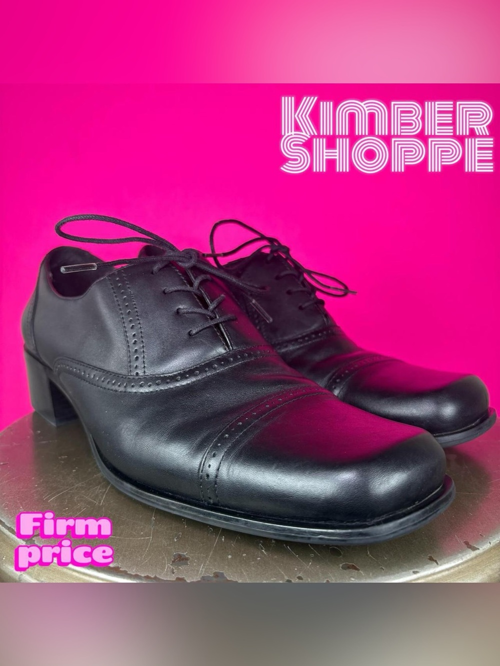 Axcess by Claiborne Capper Black Leather Square Toe Block Heel Oxford US 11